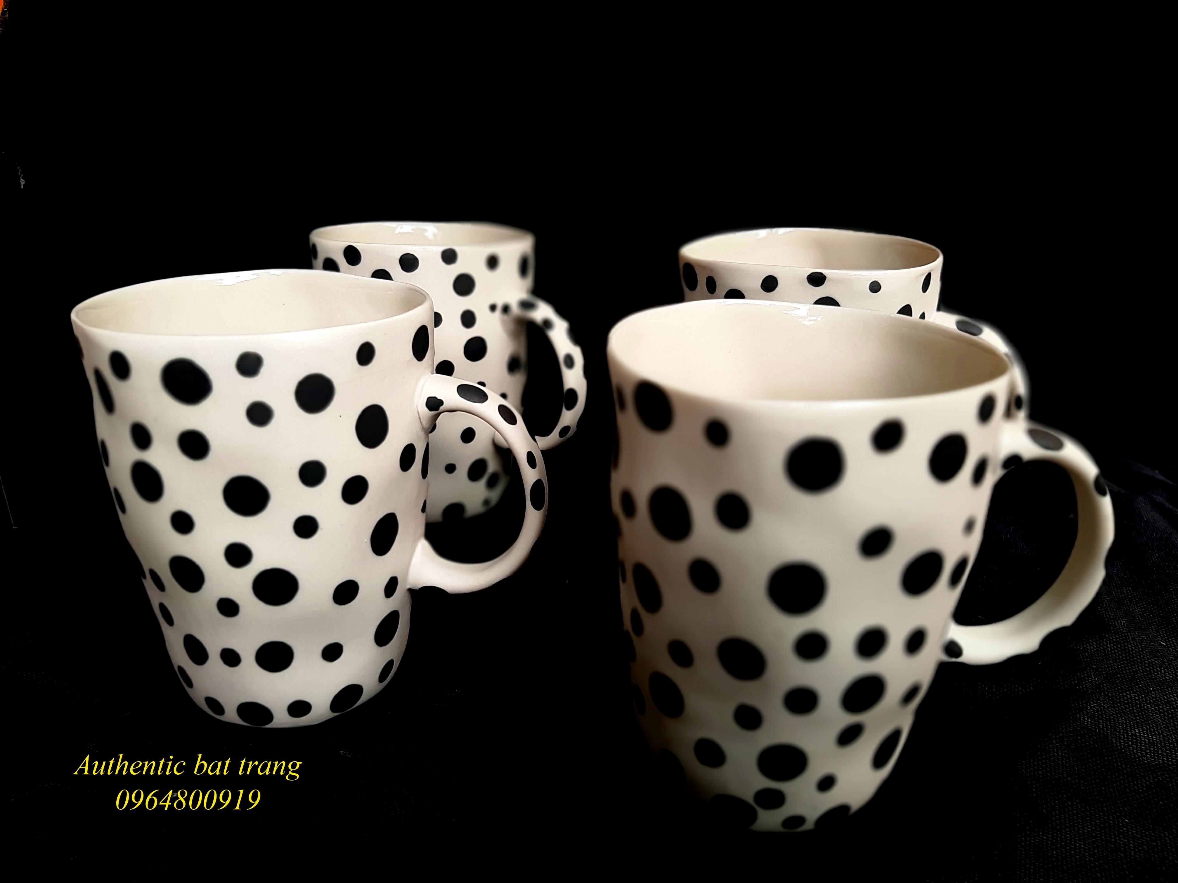 Black Dots cups / Cốc vẽ tay chấm bi sản xuất tại xưởng authentic bát tràng