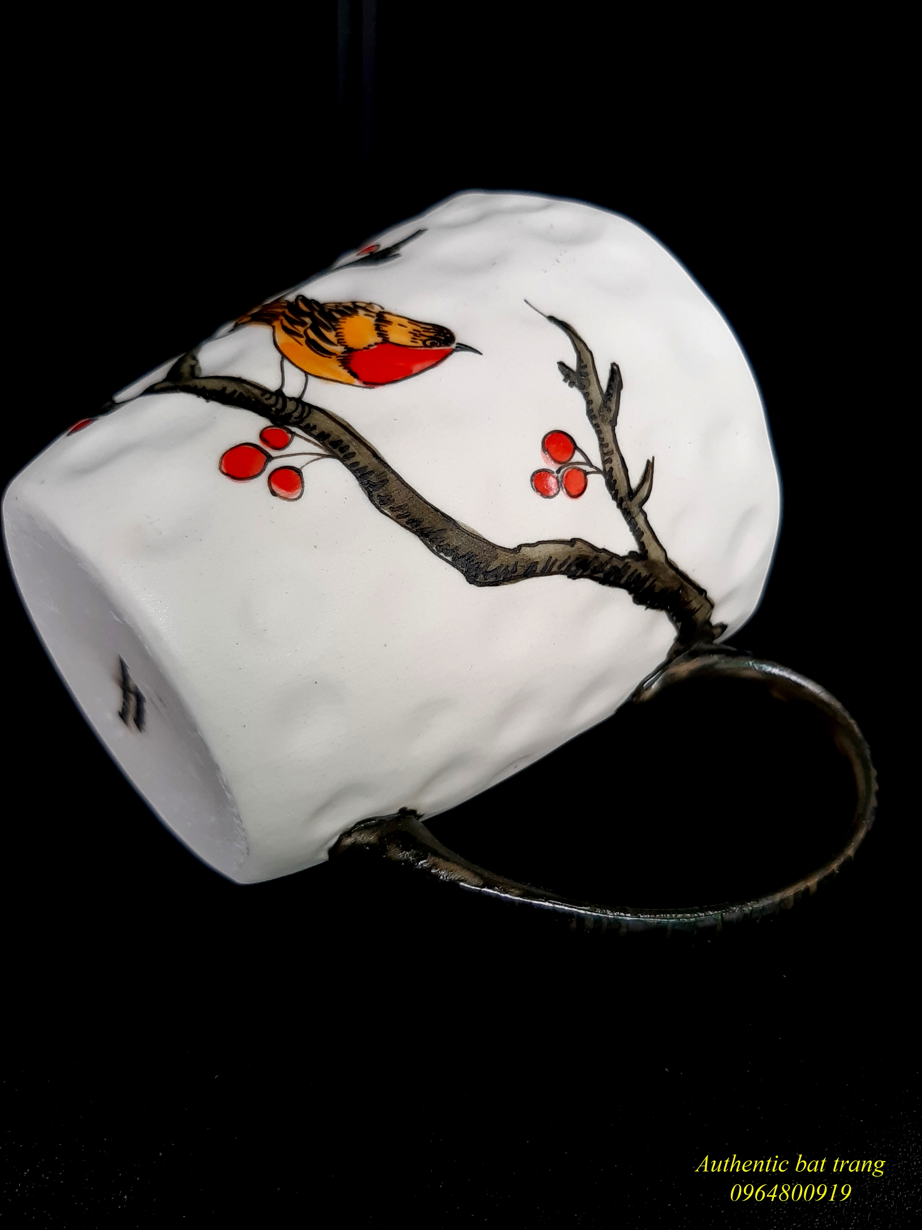 the bird cup/ Cốc gốm vẽ chim sản xuất tại xưởng gốm authentic bat trang ceramics - hàng quà tặng độc đáo