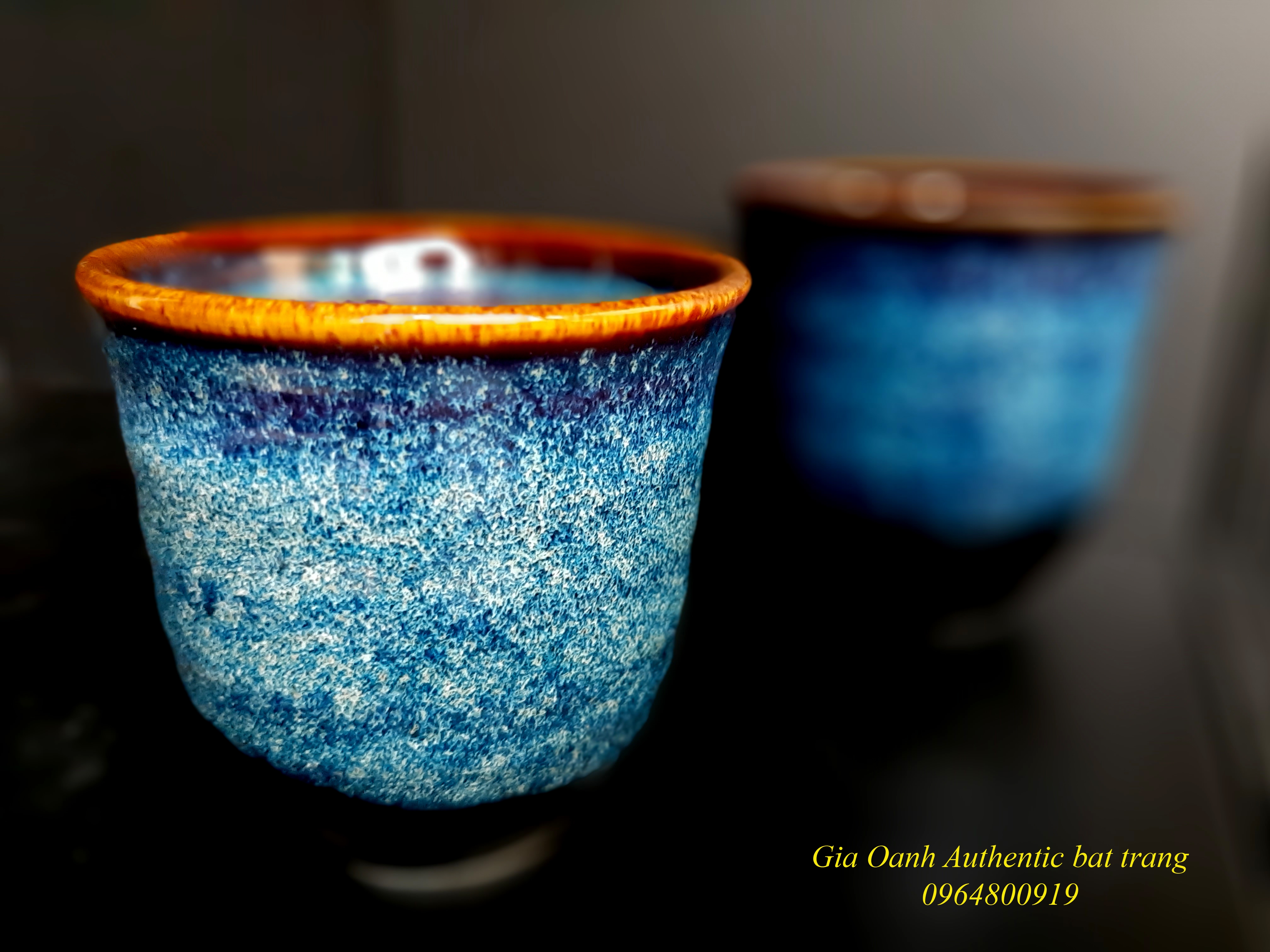 Blue Tea cups/ Cốc uống trà không quay, men xanh hỏa biến, sản xuất tại xưởng gốm sứ Gia Oanh Authentic bát tràng