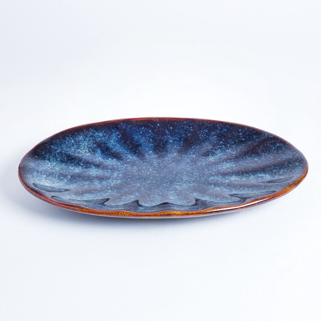 HOT - S1 diamond oval plate - Blue Fire turns Class- made at Gia Oanh Ceramics Factory Authentic bat Trang