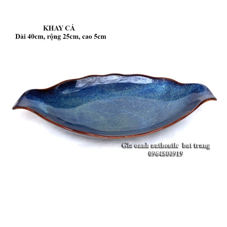 Plate for fish, plate hot pot food - high-quality green enamel - Authentic Bat Trang Ceramics