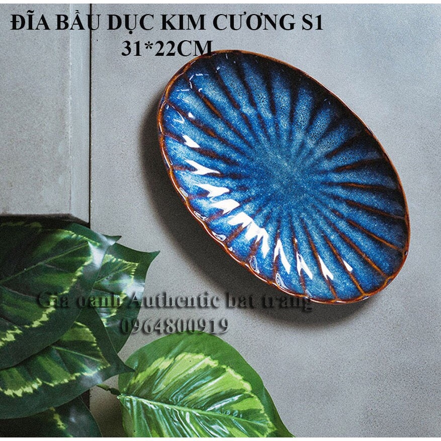 Plate for fish, plate hot pot food - high-quality green enamel - Authentic Bat Trang Ceramics