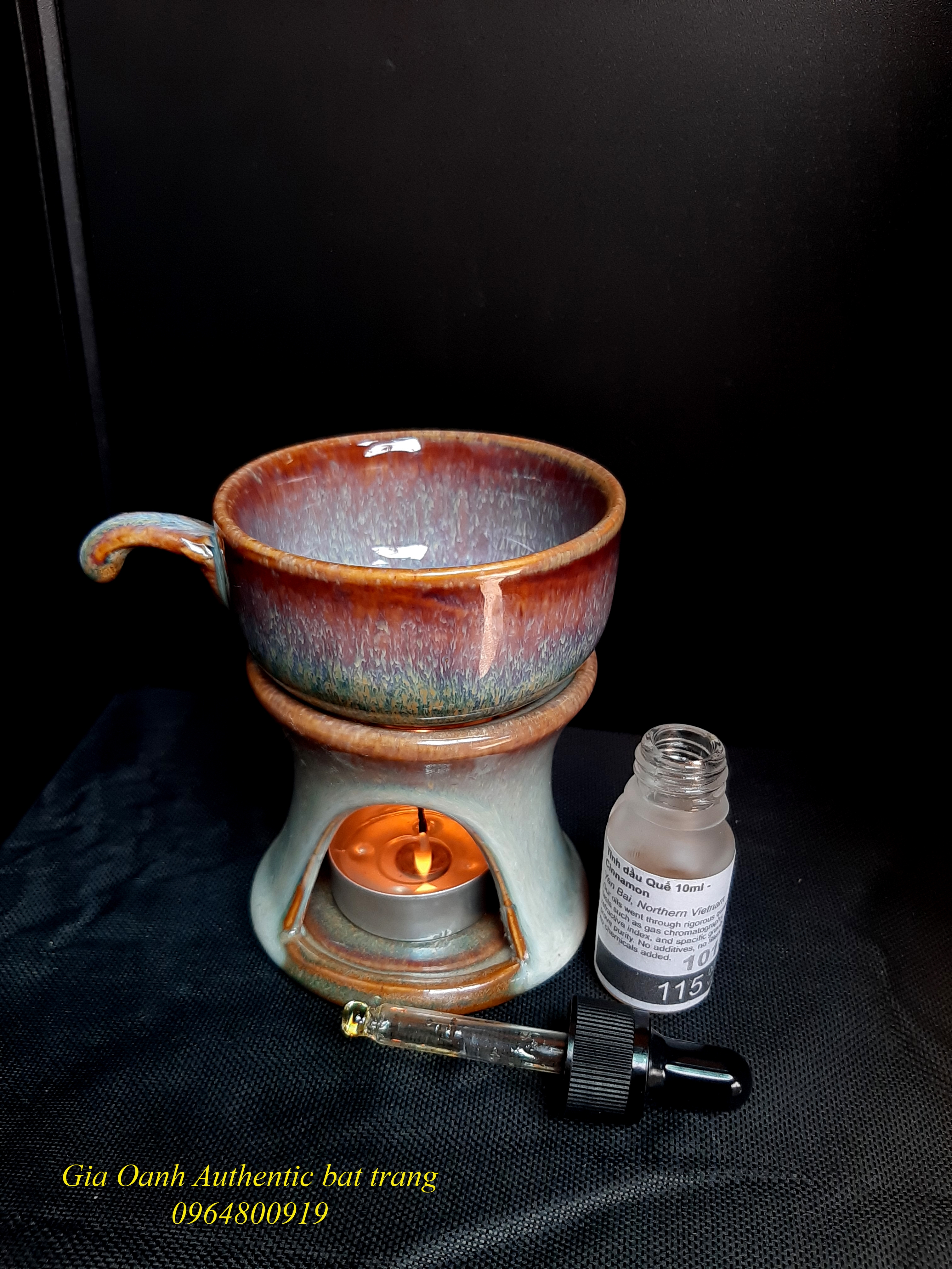 Beautiful ceramics coffee/ oil burner make by Gia Oanh Authentic bat trang 