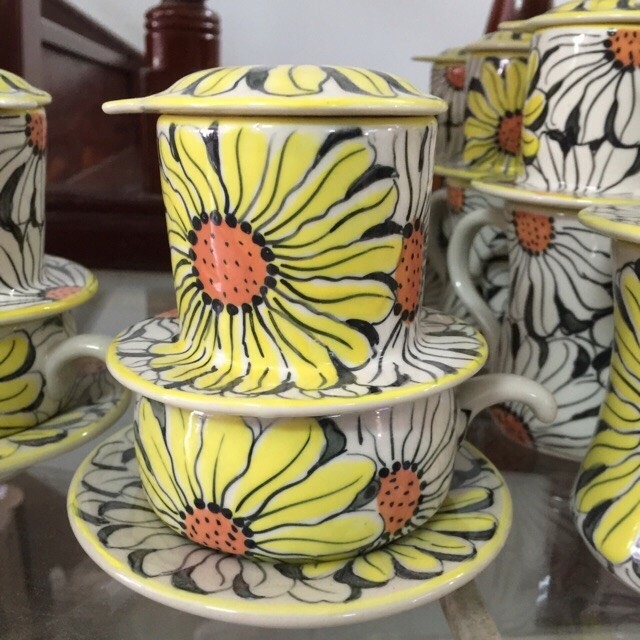 Quality to every drop of coffee - High quality Bat Trang ceramic filter coffee set, 100% hand-painted product