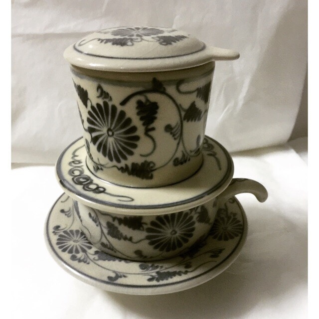 Genuine Bat Trang - Bat Trang coffee filter with cracked enamel, antique imitation - hand-painted goods