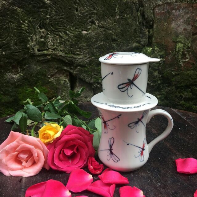 HOT - COFFEE FILTER SET WITH HAND-PAINTED - AUTHENTIC BAT TRANG CERAMIC WORKSHOP