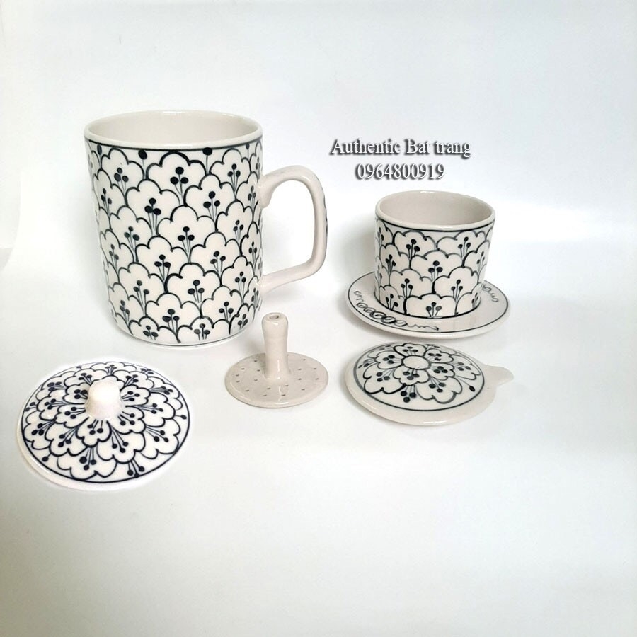 3-IN1 COFFEE FILTER SET (COFFEE + FILTER + LID) IS SUPER CONVENIENT, HAND-PAINTED BY BAT TRANG AUTHENTIC CERAMICS FACTORY