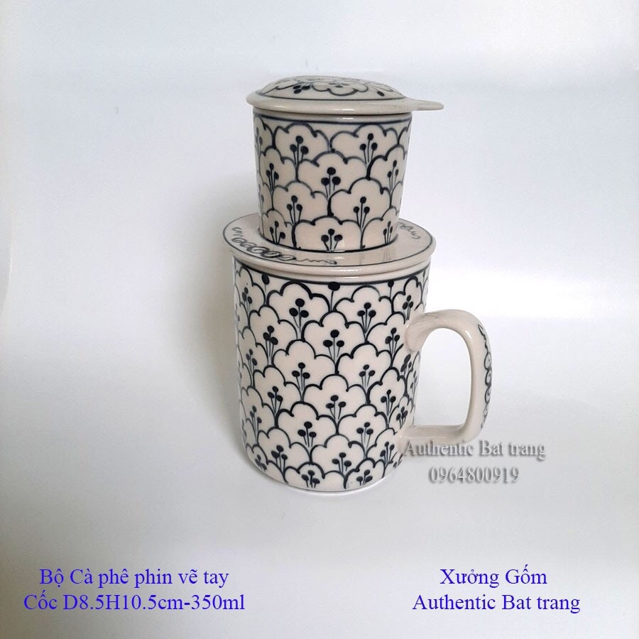 3-IN1 COFFEE FILTER SET (COFFEE + FILTER + LID) IS SUPER CONVENIENT, HAND-PAINTED BY BAT TRANG AUTHENTIC CERAMICS FACTORY