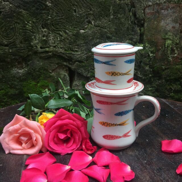 HOT - Coffee filter set with hand-painted -  Authentic Bat Trang ceramic workshop