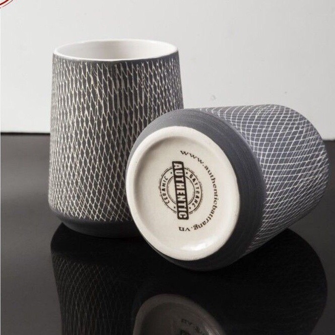 TEA, COFFEE Cup with scratched motifs EUROPEAN STYLE - LUXURY - LUXURY - UNIQUE. Authentic Bat Trang Ceramics Factory