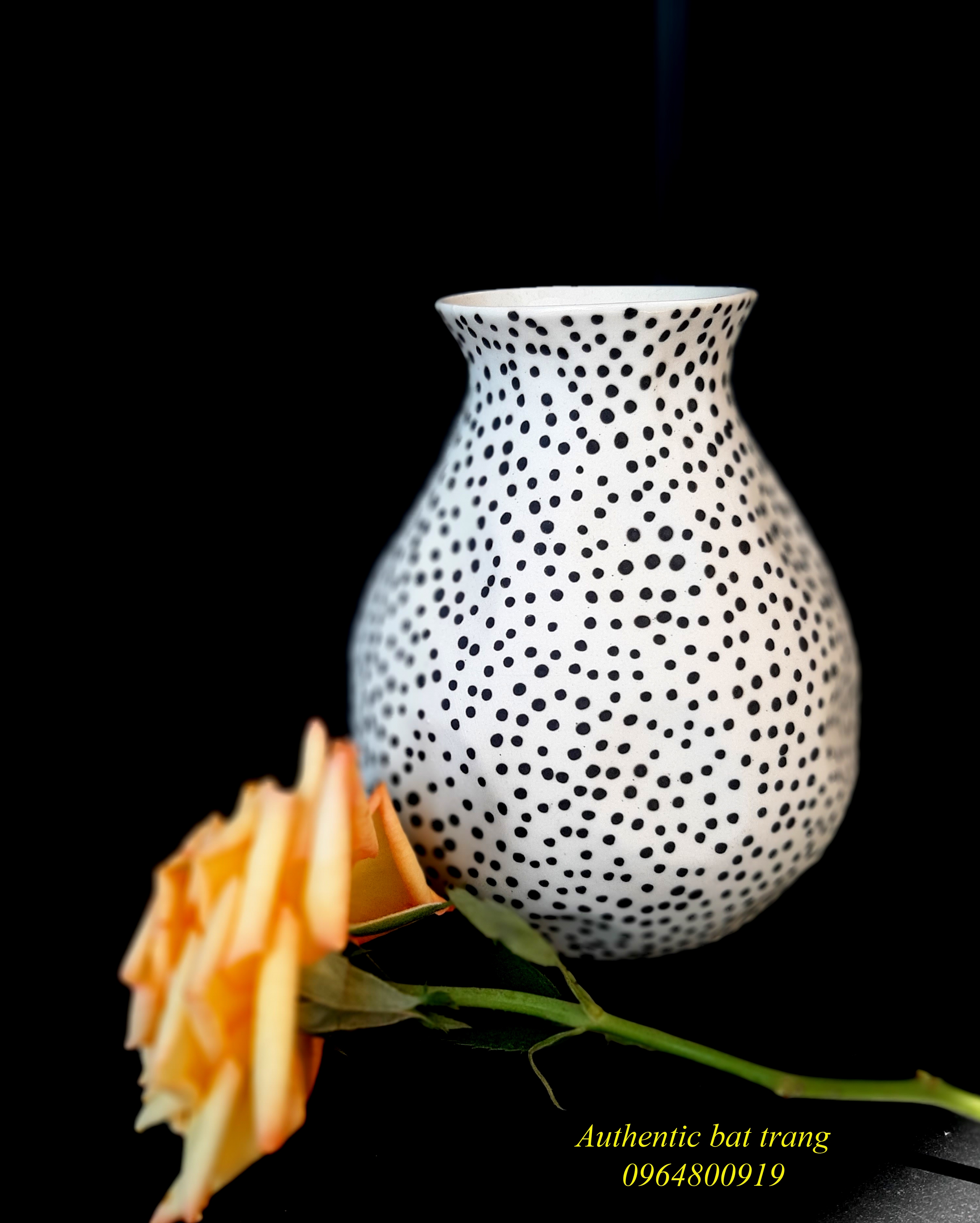 Dots vases- Bình chấm bi giỏ cua, hàng thủ công vẽ tay sản xuất tại xưởng gốm sứ Authentic bat trang