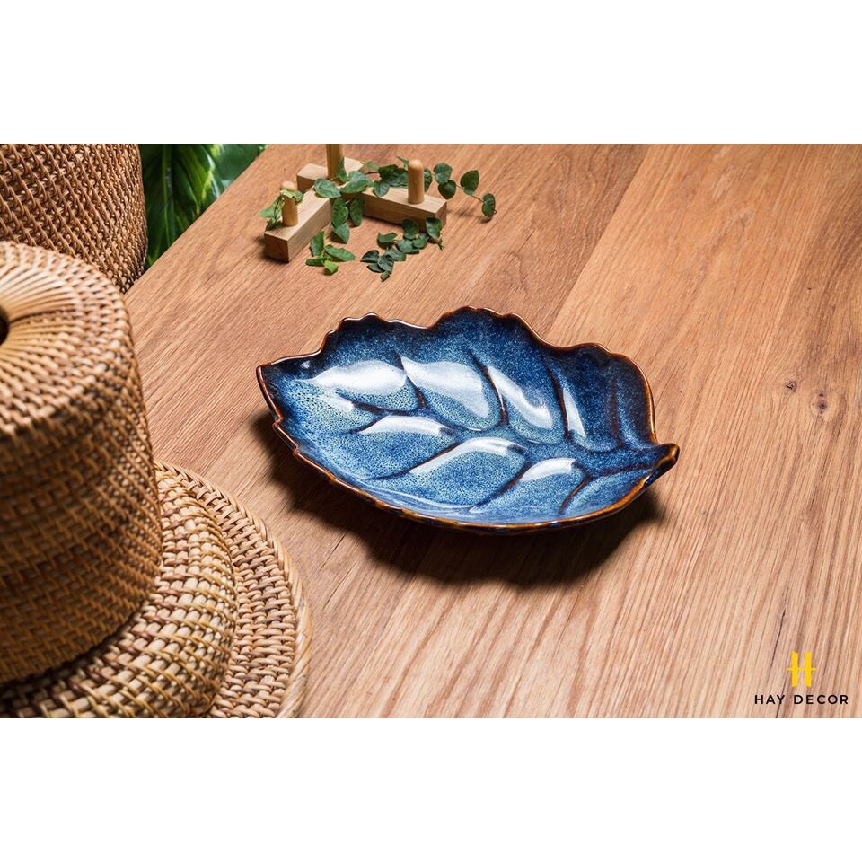 HOT - Burnt leaves S4 tray, plate 24*17cm- enamel Blue Sea