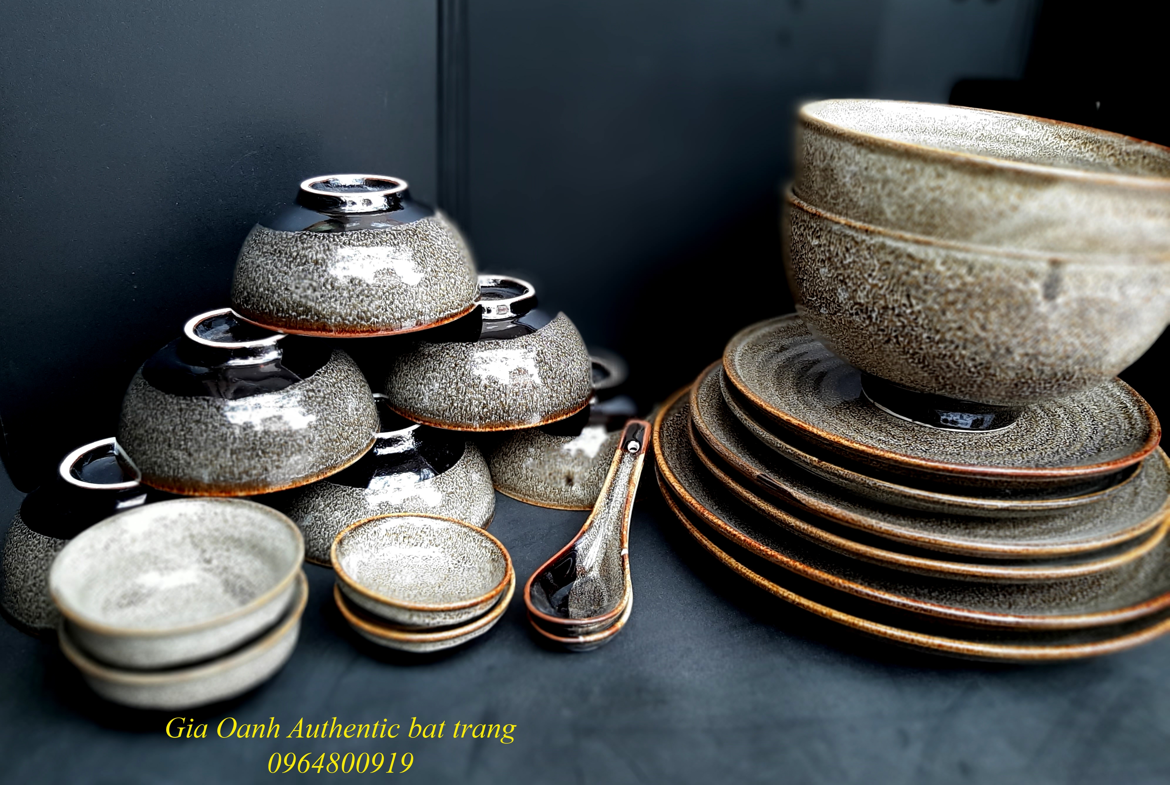 Bộ đồ ăn men gấm dòng men hỏa biến đẳng cấp sản xuất tại xưởng gia oanh authentic bat trang