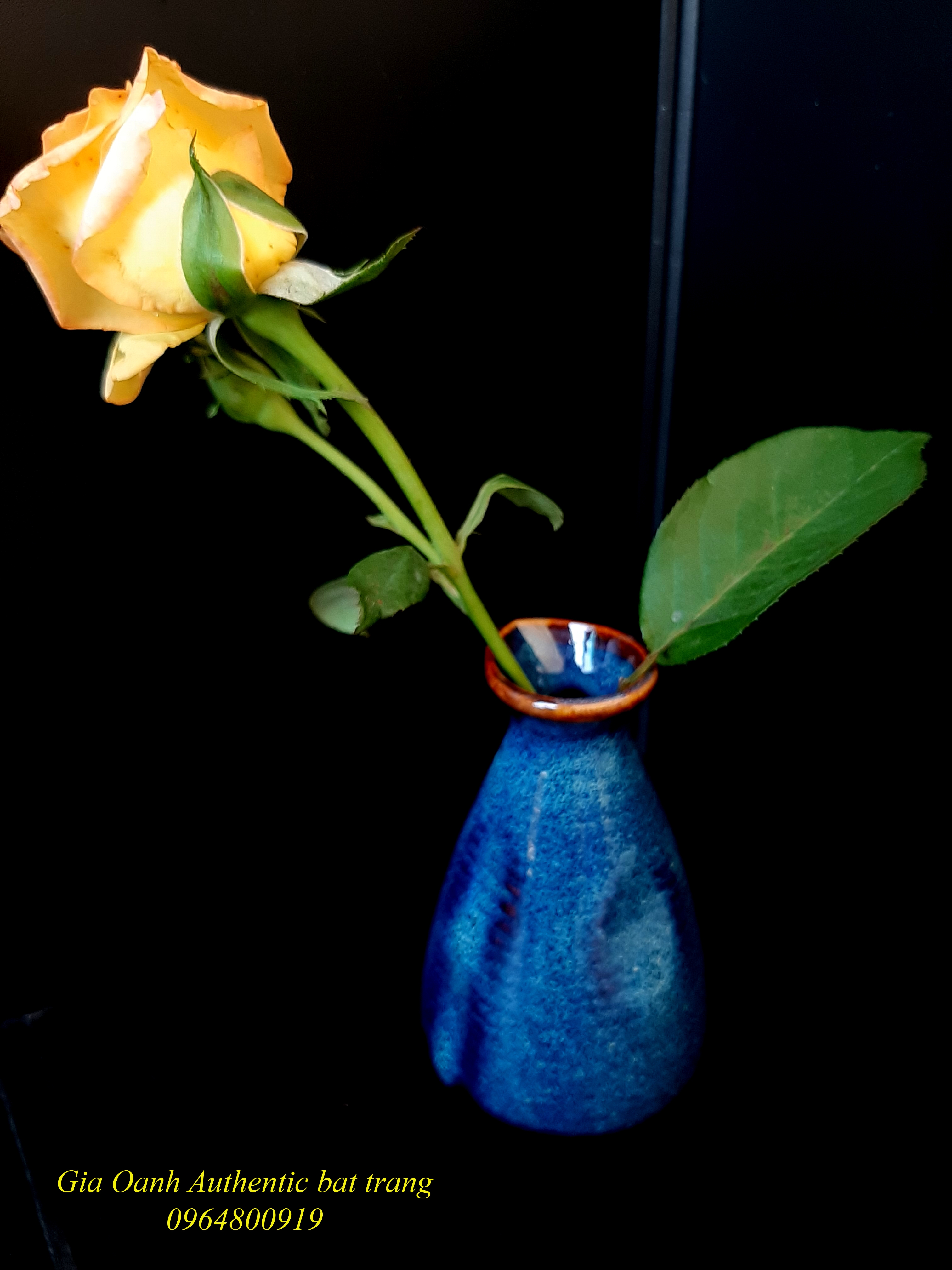 Blue Mini vase/ bình cắm hoa mini bóp miệng, men xanh hỏa biến sản xuất tại xưởng gốm sứ gia oanh authentic bat trang