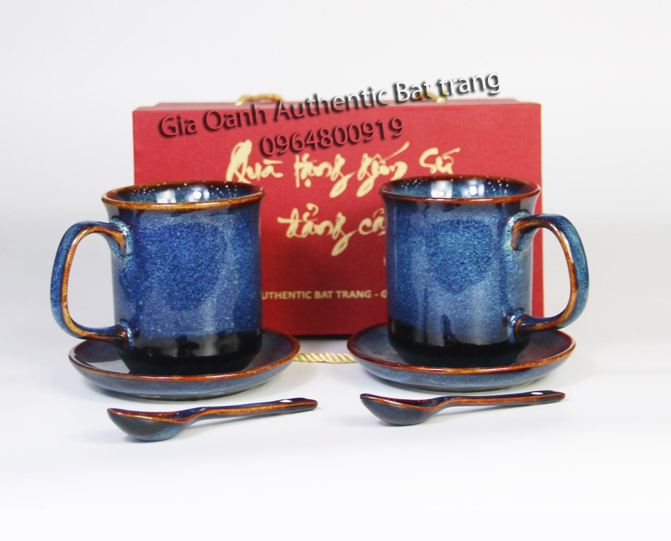 Blue mugs gift set - Bộ cốc sứ men xanh hỏa biến đẳng cấp -bộ quà tặng dịp lễ tết, năm mới và quà tặng gia đình sản xuất tại xưởng gia oanh authentic bat trang