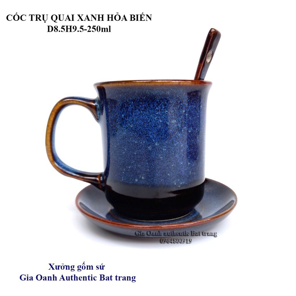 GIFT SET Blue Enamel mugs PRODUCED IN GIA OANH AUTHENTIC BAT TRANG CERAMIC FACTORY