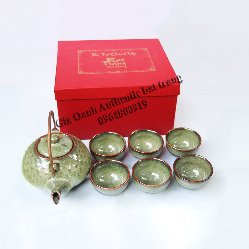 Green tea set gift 08- bộ ấm trà hạt men rêu đẳng câp - sản phẩm quà tặng ý nghĩa và độc đáo cho dịp tết và tân gia sản phẩm sản xuất tại xưởng gốm sứ gia oanh authentic bat trang