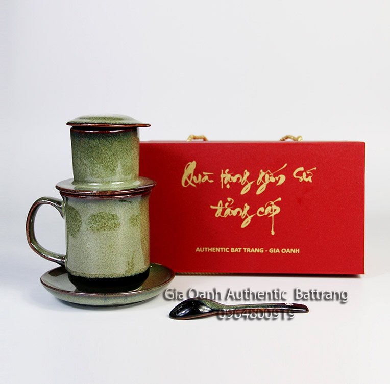 Bộ quà tặng gốm sứ Men thỏ ngọc - Bộ Phin và cốc cà phê đẹp và đẳng cấp sản xuất tại xưởng gốm sứ gia anh authentic bat trang