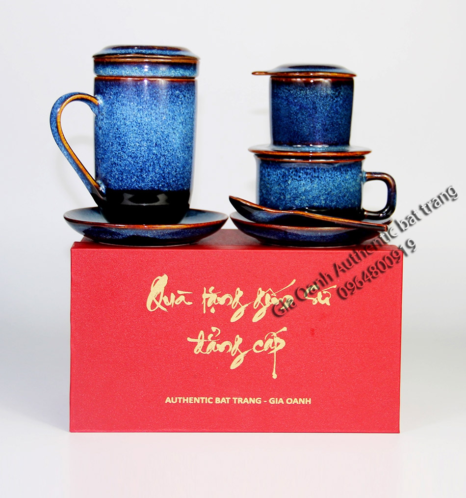 Bộ quà tặng gốm sứ đẳng cấp - Bộ trà, bộ cà phê gốm men hỏa biến cao cấp sản xuất tại xưởng Gia Oanh Authentic bat trang
