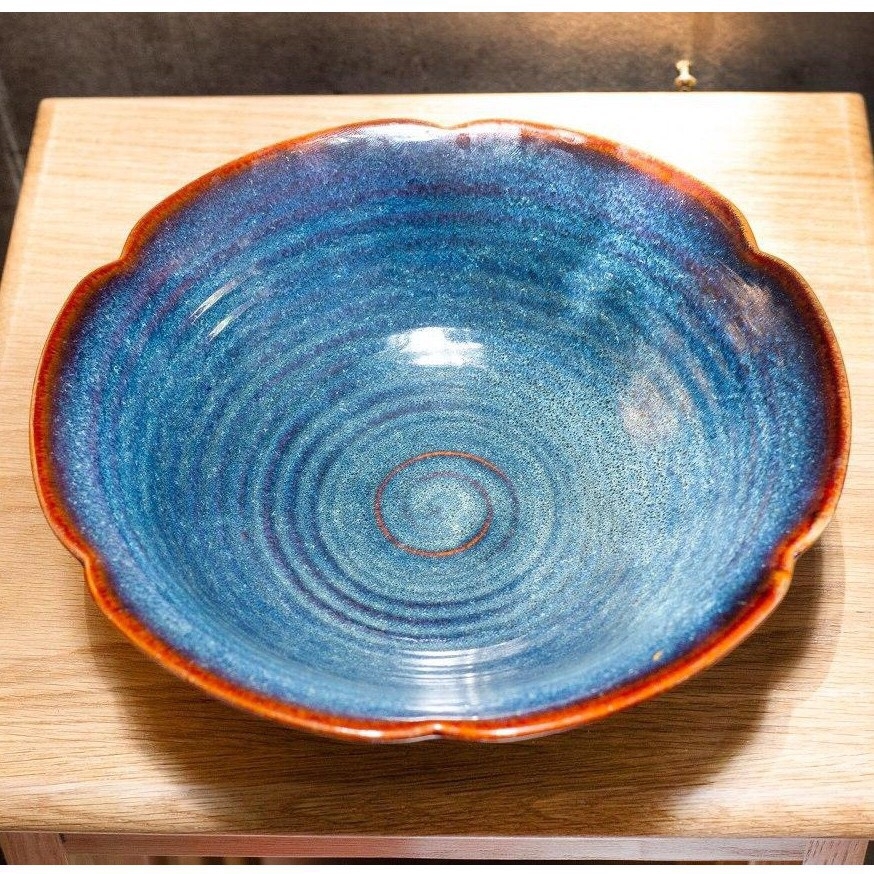 Flared flower border bowl D22 - high-class fire-blue glaze - made at Gia Oanh ceramics factory authentic bat Trang