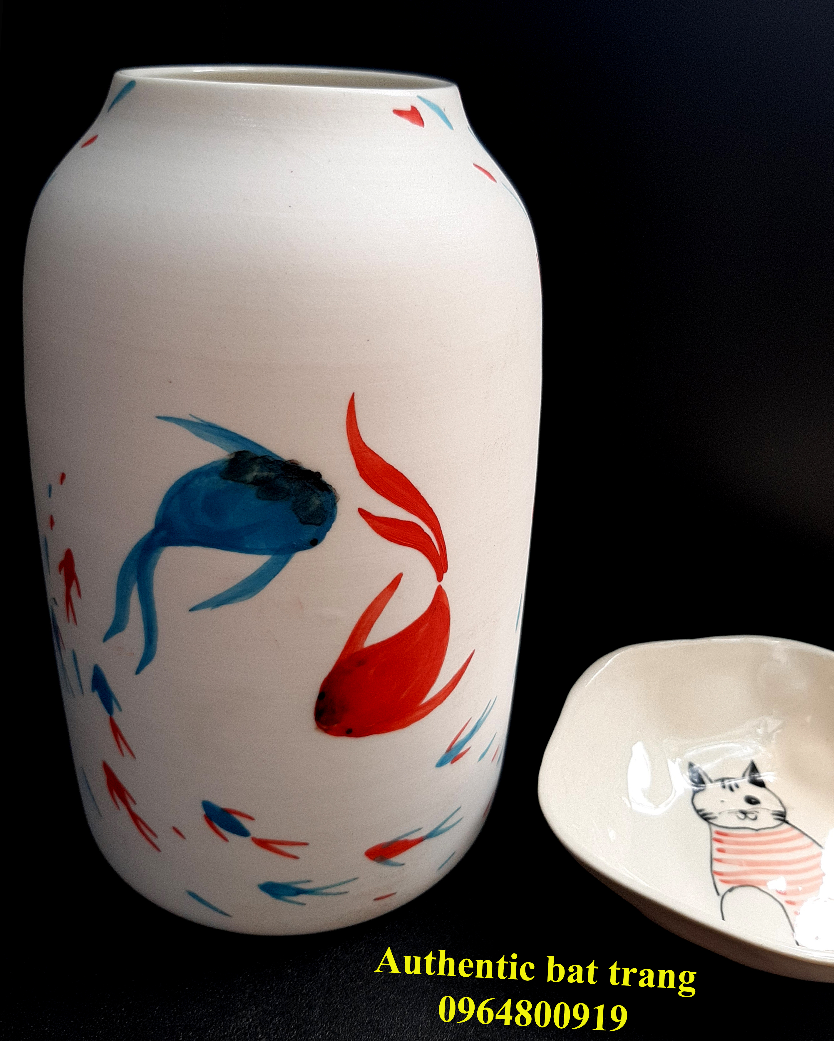 Fishes vase beautiful ceramics vase design, bình hoa vẽ cá tuyệt đẹp